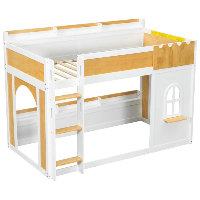Loft Bunk Bed with Storage Shelves, Window and Two Doors by Harper&Bright Designs