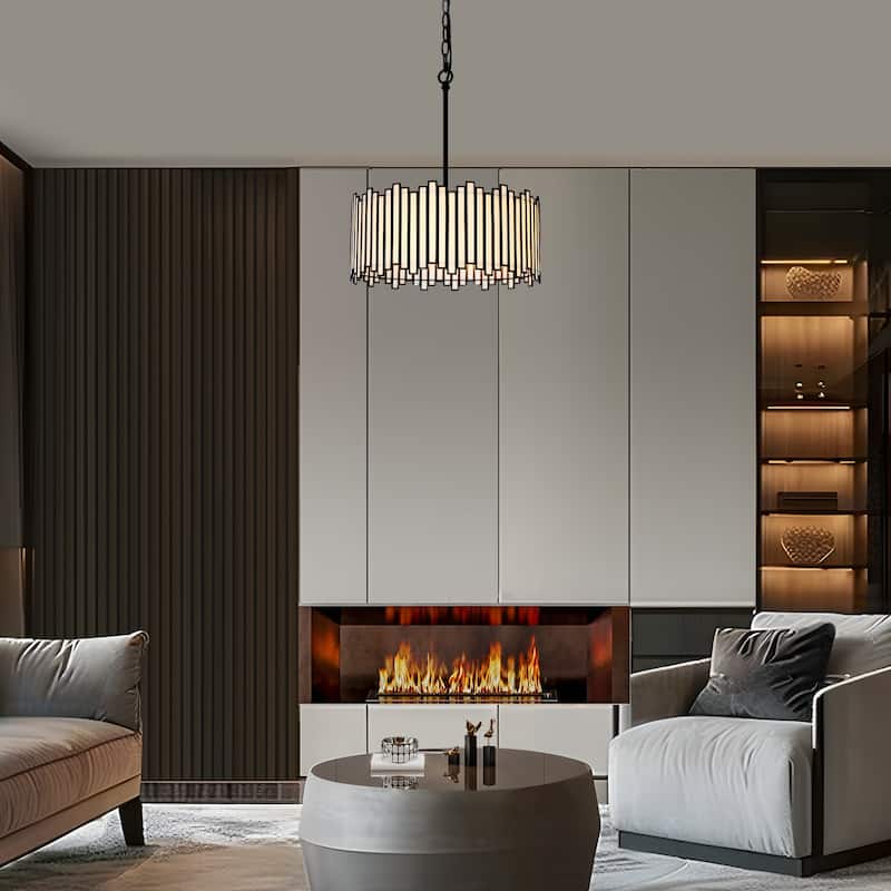 Tifany Modern Gold 4-Light Drum Chandelier Colored Glass Lights for Kitchen Island Bedroom