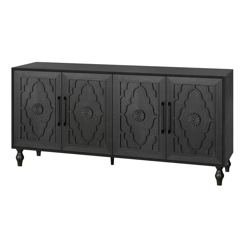 Carved Flower Door Large Storage Cabinet With Metal Handle