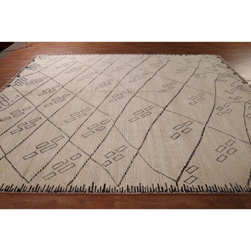 Trellis Moroccan Oriental Area Rug Handmade Geometric Wool Carpet - 9'0"x 12'5"