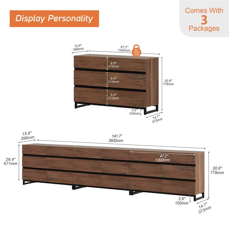 WAMPAT Modern Buffet Sideboards, Sideboard Buffet Cabinet with 6 Drawers , Coffee Bar Storage Cabinet for Kitchen