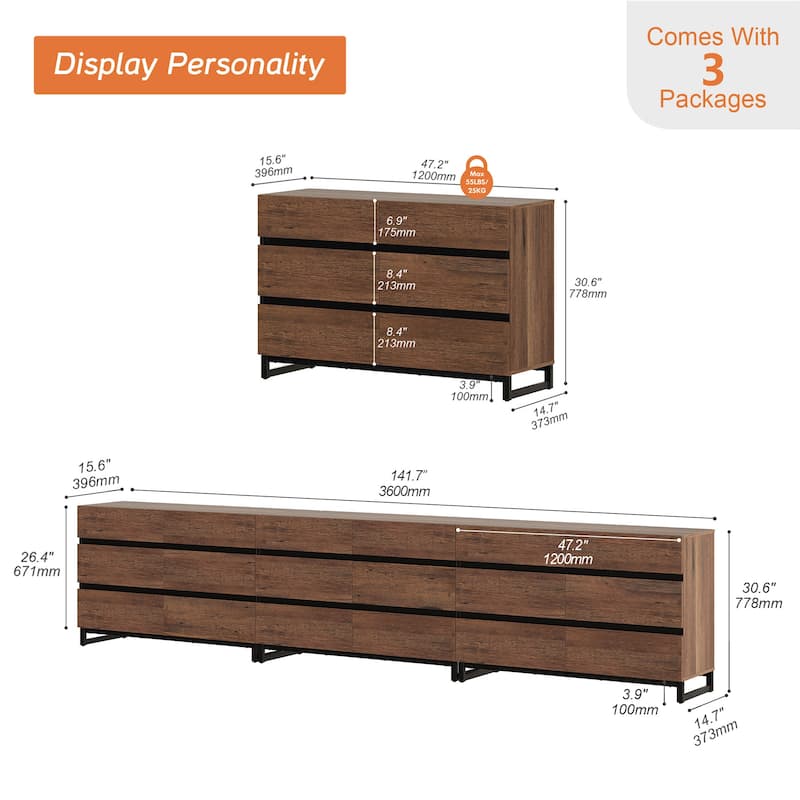 WAMPAT Modern TV Stand for TVs up to 110 inch, Entertainment Center with Drawers , Wood Media TV Console for Living Room