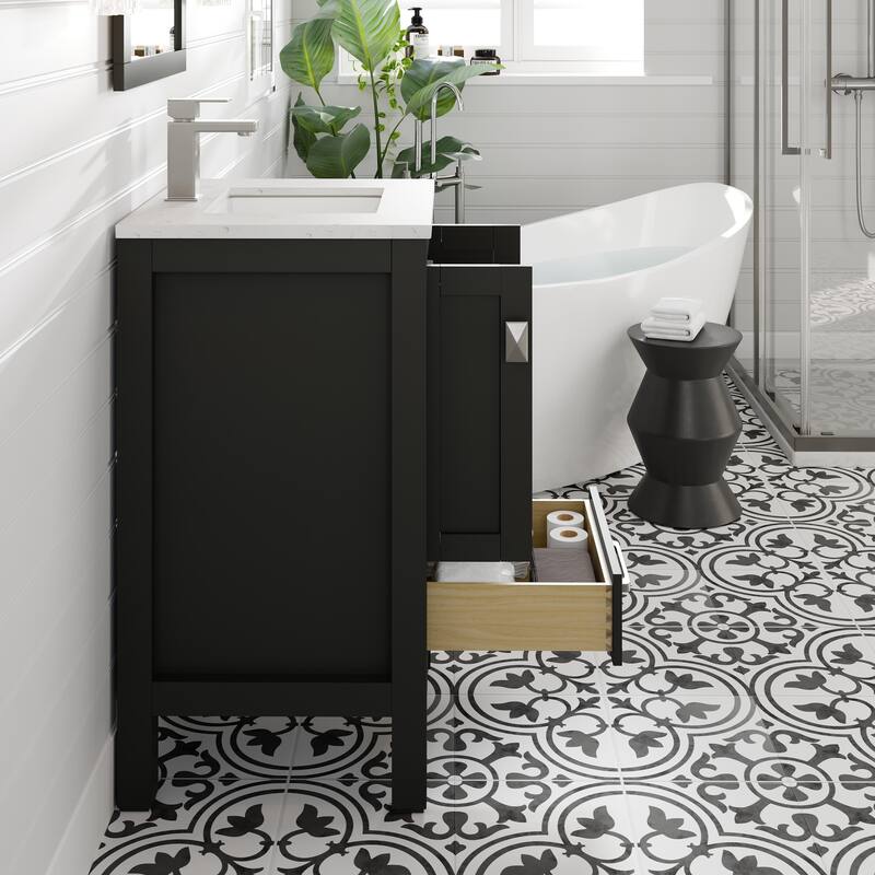 Eviva London 20"W Espresso Bath Vanity with Carrara Quartz Top