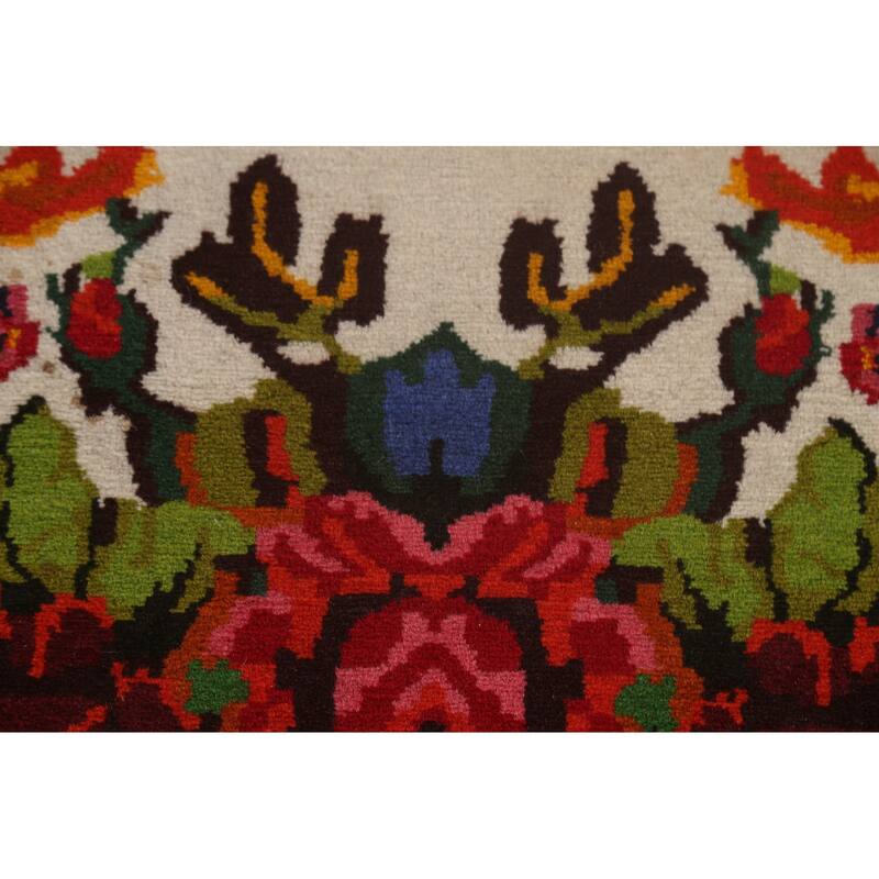 Hand Knotted Oriental 100% Wool Carpet Traditional Floral Beige & Ivories Bakhtiari Area Rug - 4' 11'' X 3' 5''