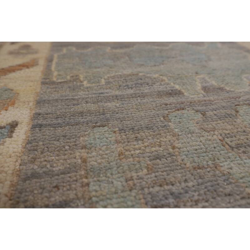 Beige Oushak Vegetable Dye Area Rug Hand-Knotted Wool Carpet - 9'1"x 12'0"