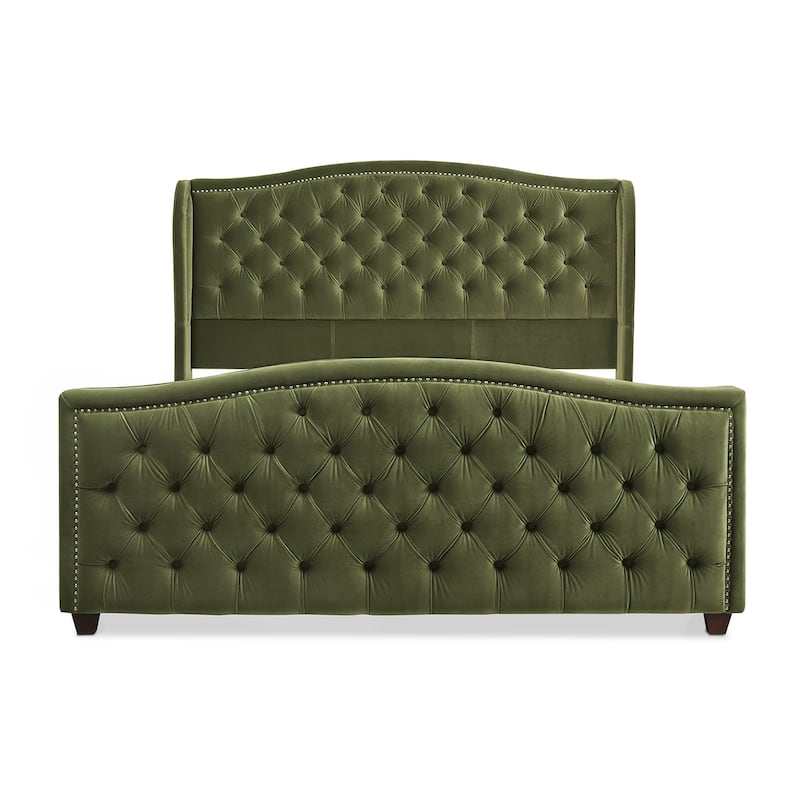 Athens Upholstered Nailhead Tufted Wingback Panel Bed