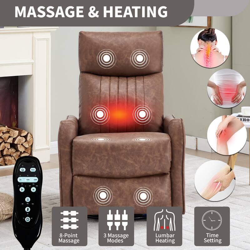 Faux Leather Recliner with Massage Heat Rocker and 360 Degree Swivel
