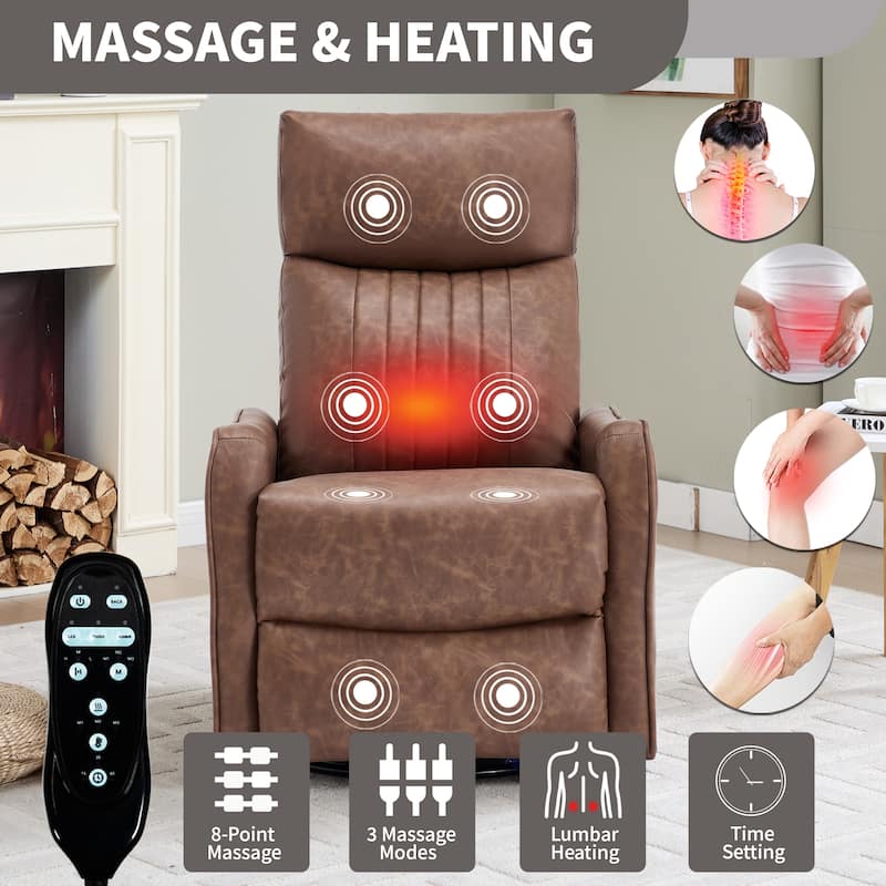 Roomfitters Swivel Rocker Recliner Chair, Manual Massage Armchair with Heat and Vibration, Fabric or Leather