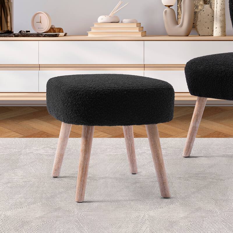 Boucle Polyester Upholstered Ottoman - Stain Resistant
