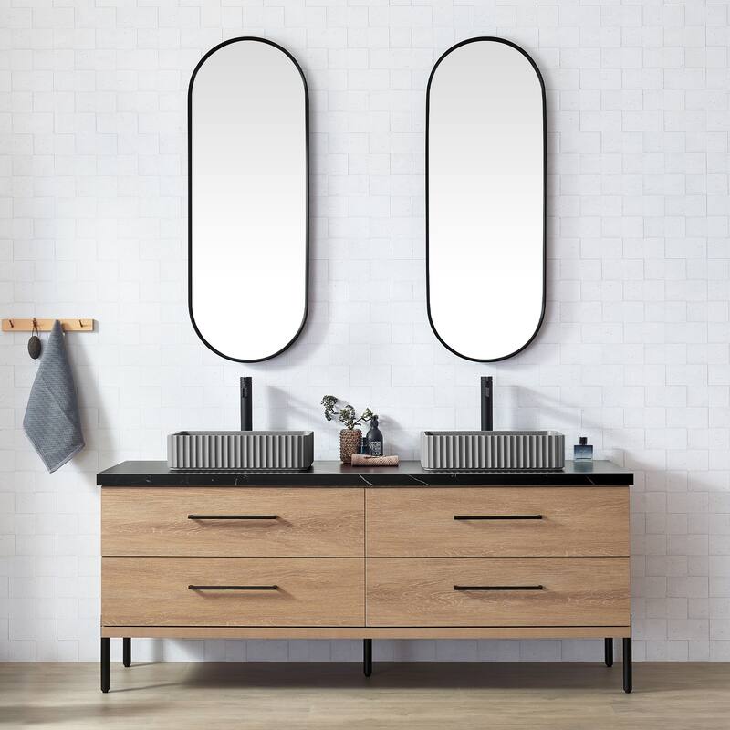 Trento Bath Vanity, Sintered Stone Top with Concrete Sink & Mirror