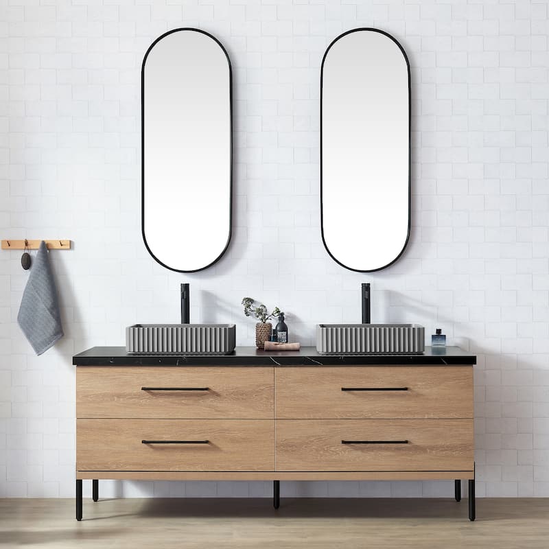 Trento Bath Vanity, Sintered Stone Top with Concrete Sink without Mirror