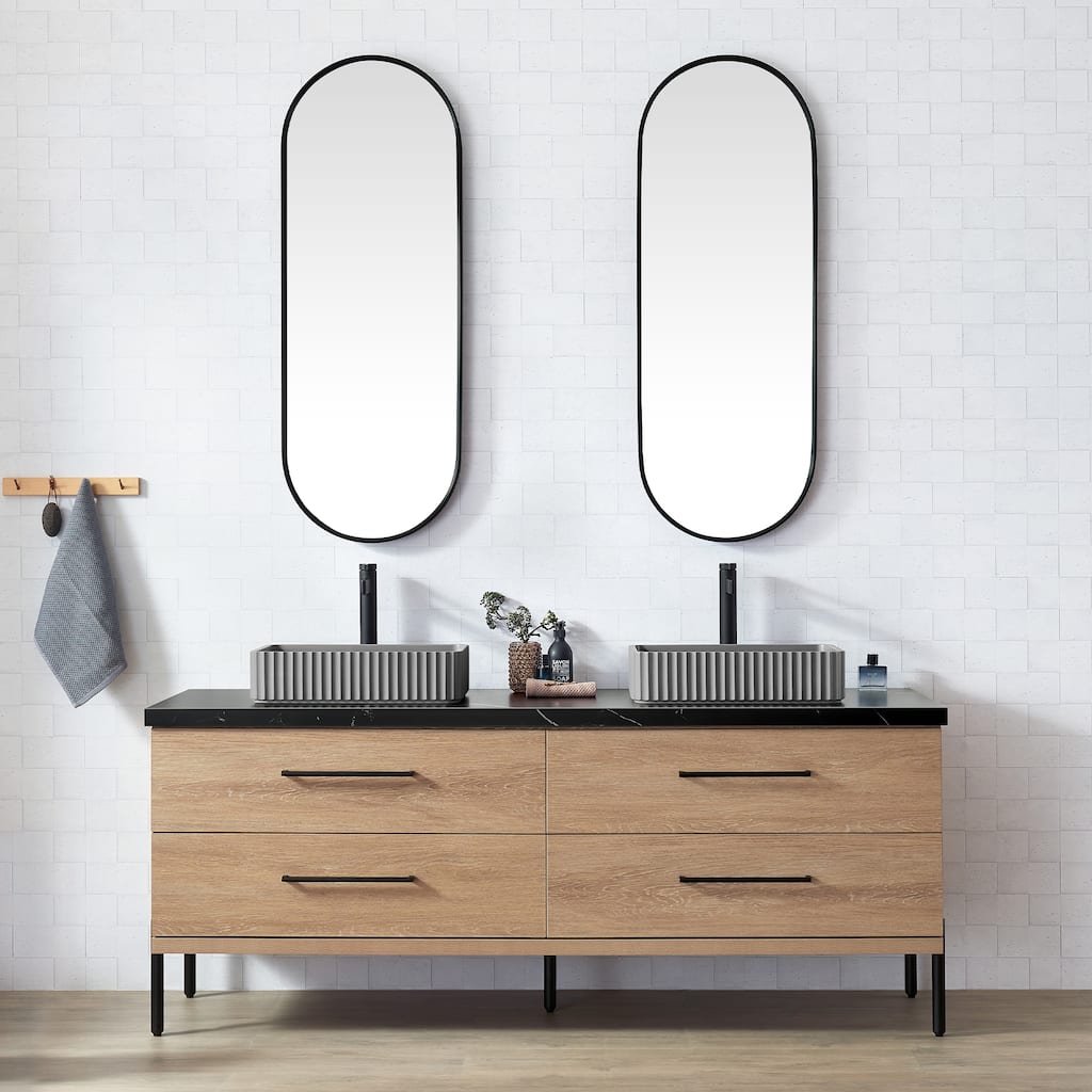 Trento Bath Vanity, Sintered Stone Top with Concrete Sink without Mirror