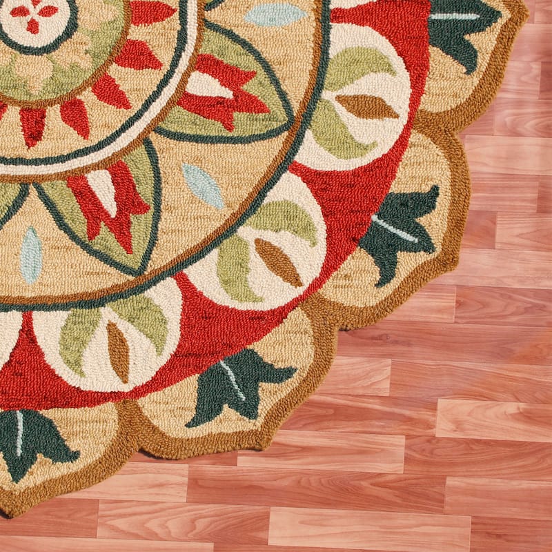 Sevita Dana Aqua Blue/Gray Bohemian Floral Hand-Tufted Wool Round Rug