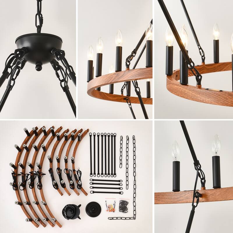 47.24 Inch Large Wagon Wheel Chandelier,2Tier 36-Lights Farmhouse Industrial Country Style Fixture E12