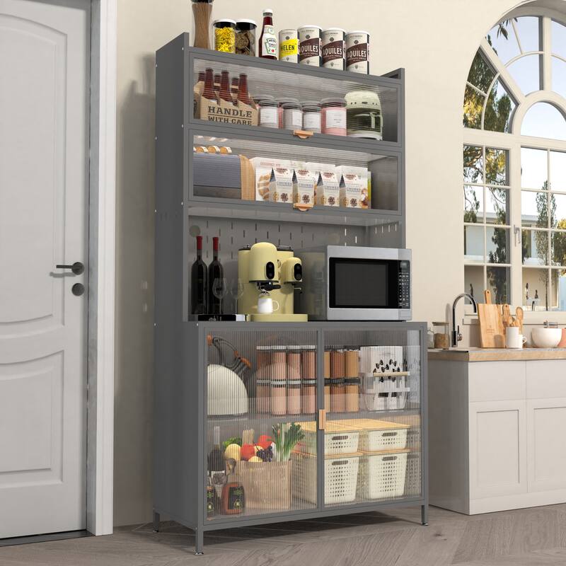 Anmytek 73'' Gray Metal Kitchen Pantry Cabinet with Shelves Enclosed Storage for Kitchen, Dining Room