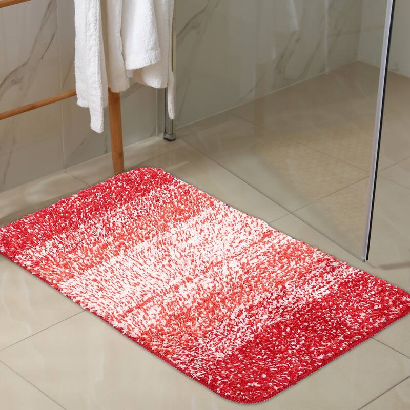 1 Pcs Polyester Bathroom Mat Non Slip Soft Bath Mats Rugs, Machine Washable - Gradient Red - 23.62"x 15.75"