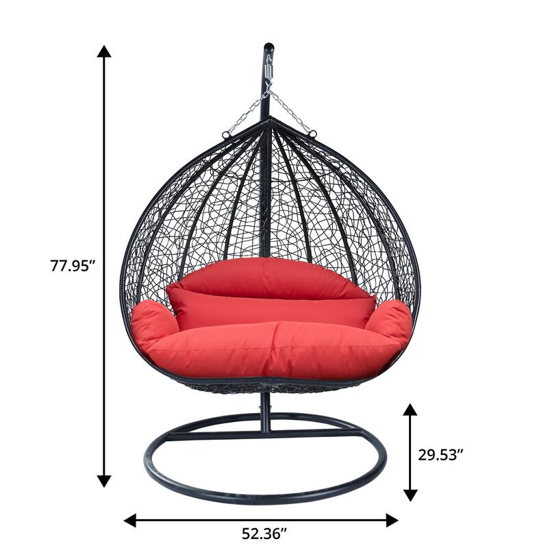 2-Person Outdoor Hanging Egg Chair with Teardrop Frame, Weather-Resistant Cotton Cushioned Seat for Patio and Indoor Use