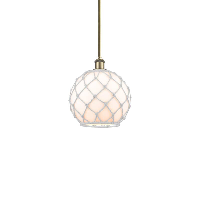 Innovations Lighting 516-1S-12-10 Farmhouse Rope Pendant Farmhouse - Antique Brass / White Glass with White Rope