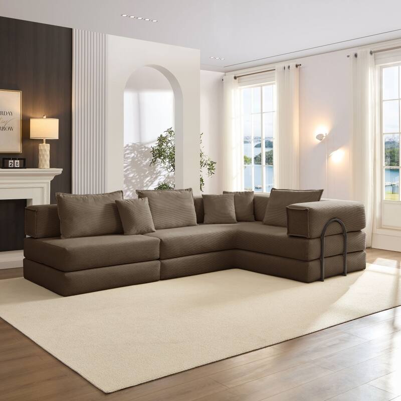 118.2" Modular L-Shaped Oversized Upholstered Sectional Sofa Set with 6 Pillows