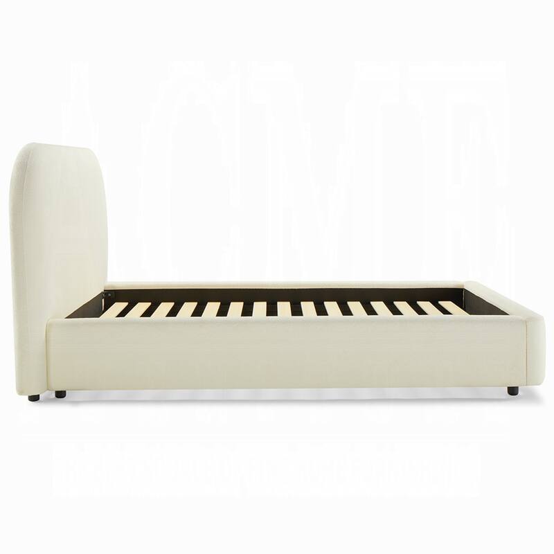 Ardie King Bed, Low Profile Footboard, Plush Beige Upholstered Panel