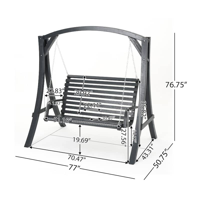 Wood Outdoor Swing Loveseat with Chains and Beam,Patio Garden Hanging Bench Seat