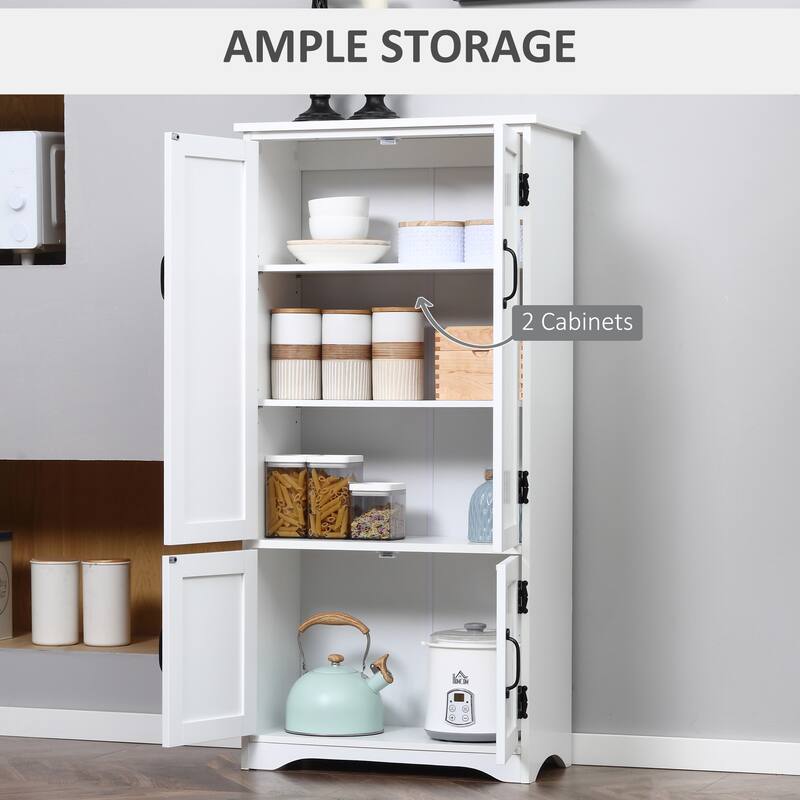HOMCOM 4-Door Practical Storage Cabinet Multi-Storey Flexible Space Pantry w/Adjustable Shelves 2 Lower Doors, White