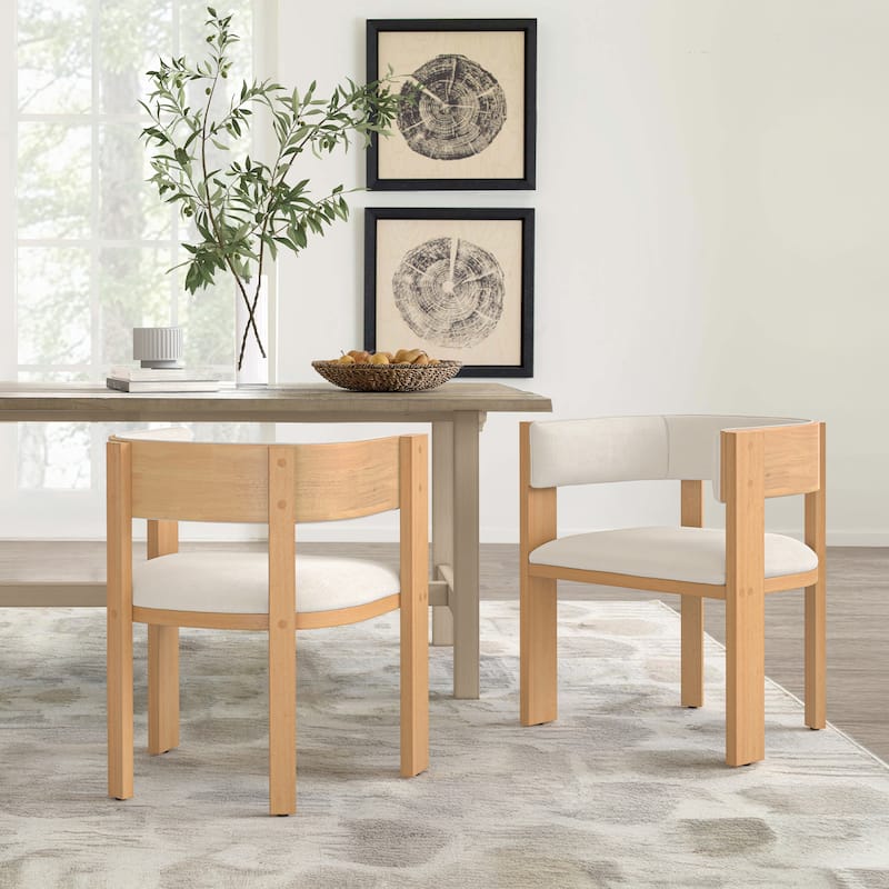 Modern Wooden Dining Chairs Set of 2/4/6 Upholstered Round Dining Chairs Kitchen and Dining Room Chairs with Arm and Backrest - Set of 2 - Champagne/Chenille