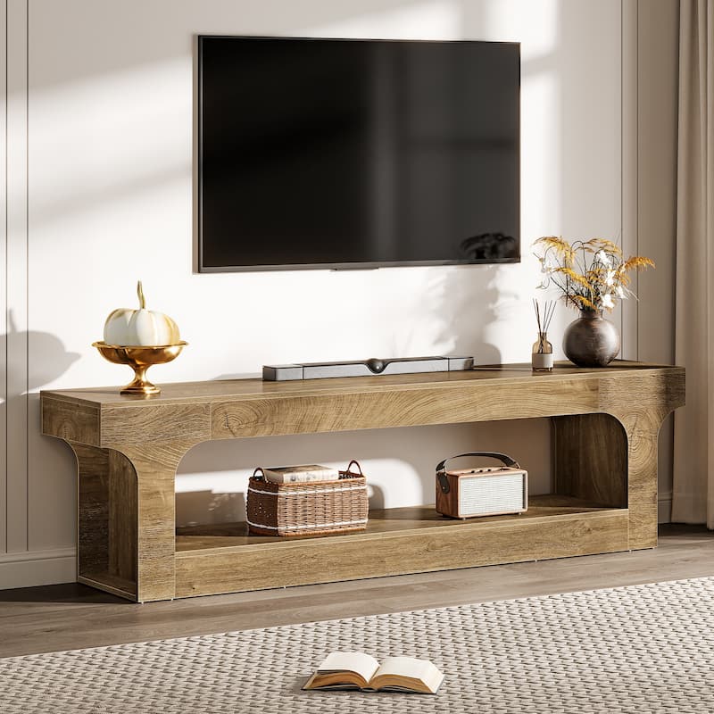 63 Inch Long TV Stand for 55/60/65/75-Inch TVs, 2-tier TV Console - 13.77" D x 63" W x 20.47" H