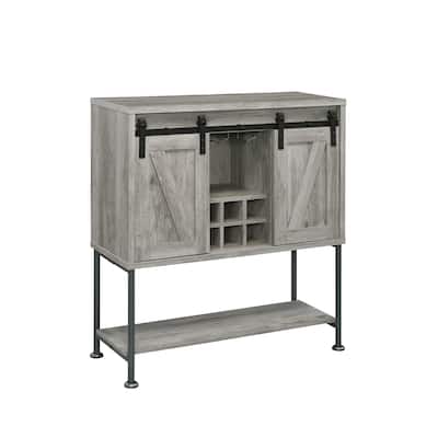 Wood Bar Cabinet with Two Doors in Grey and Gunmetal
