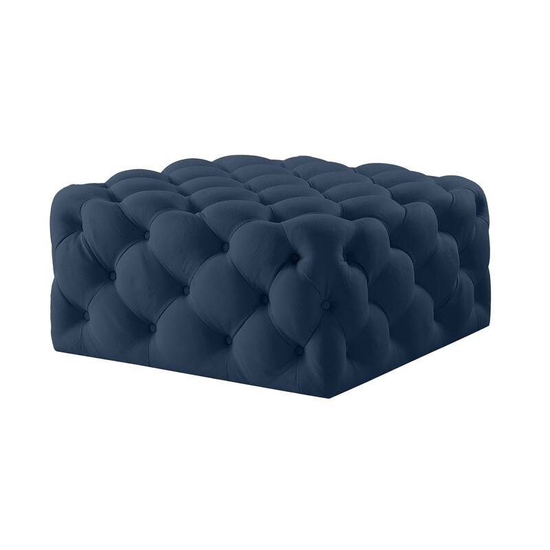 HomeRoots 33" Navy Blue Velvet Rolling Tufted Cocktail Ottoman