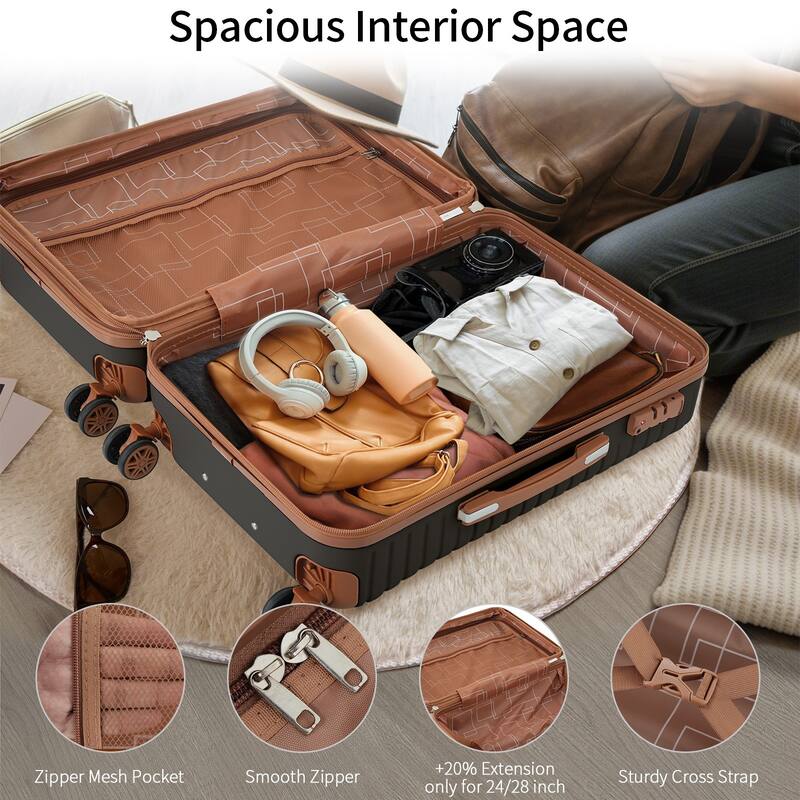 ABS Hard Shell Lightweight Expandable Travel Luggage with 4 Packing Cubes, TSA Lock, Spinner Wheels