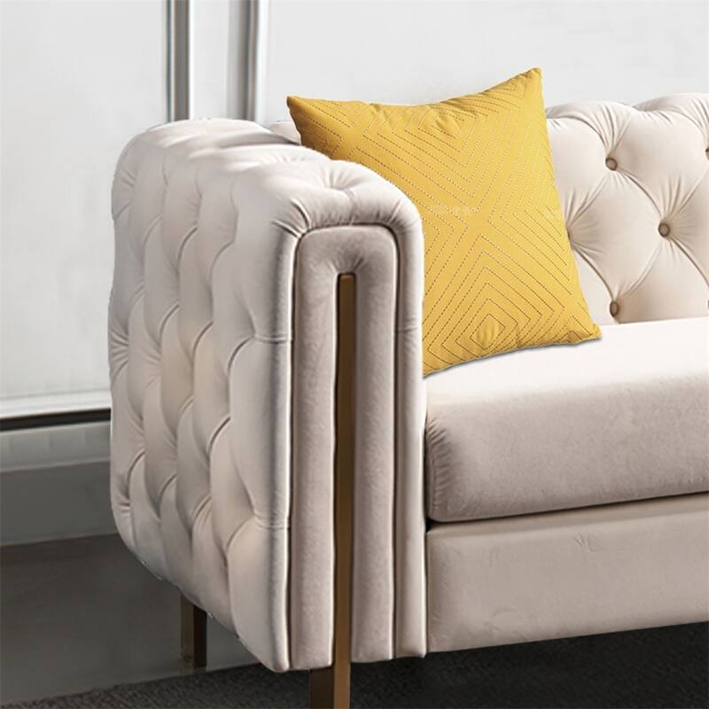 Modern Elegant Velvet Sofa With Buttons Upholstery And Metal Legs