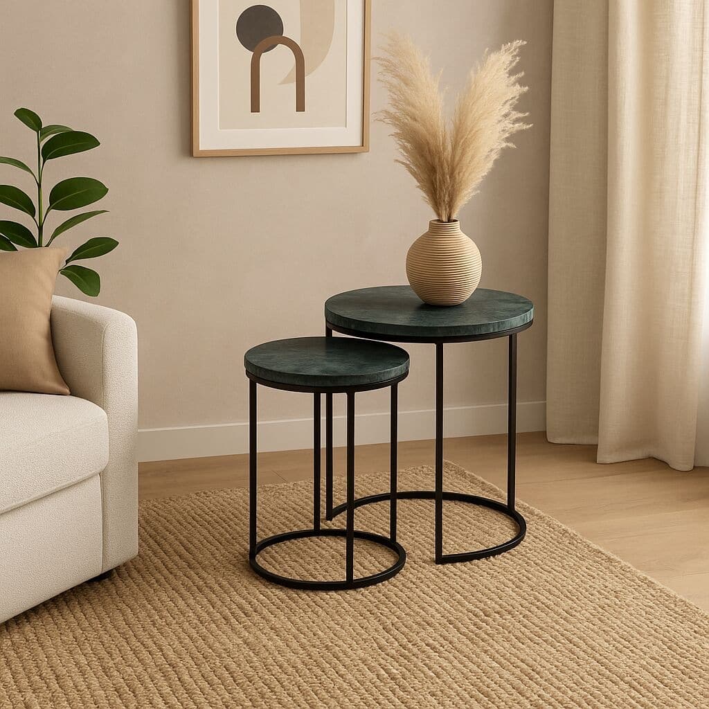 Marble Nesting Coffee Table Set Of 2 With Metal Frame