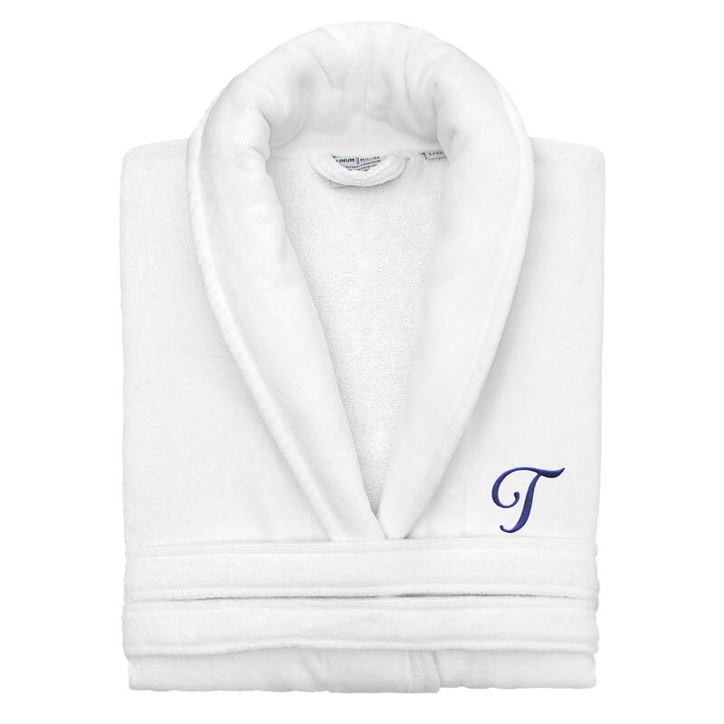 Authentic Hotel and Spa 100% Turkish Cotton Personalized Unisex Anovia Velour Bathrobe - Navy Script Font - Small/Medium - T