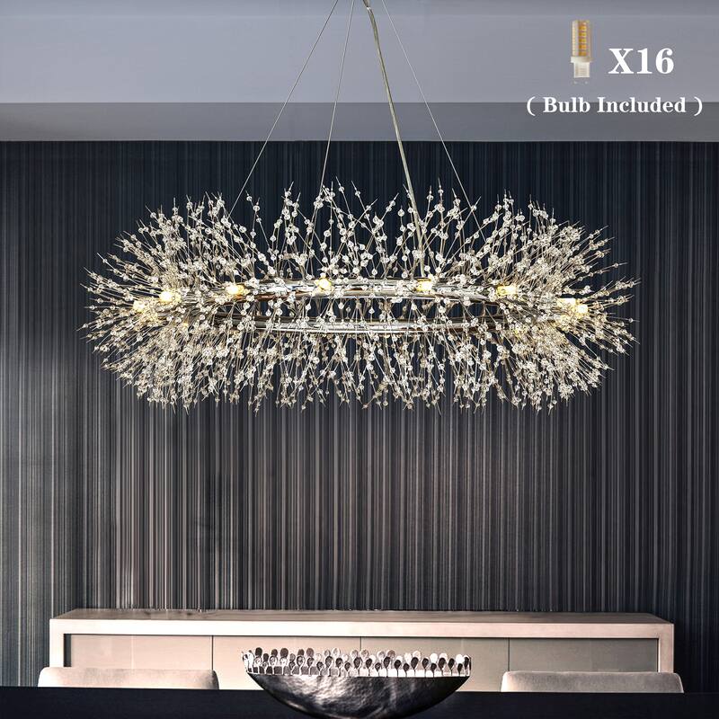 Modern Firework Crystal Chandelier for Dining Room and Living Room Bulb Included - W 47.2" - Chrome