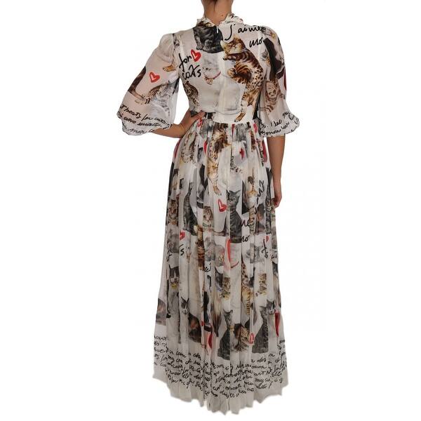 Shop Dolce Gabbana White Bengal Cat Long Maxi Gown Silk Women S