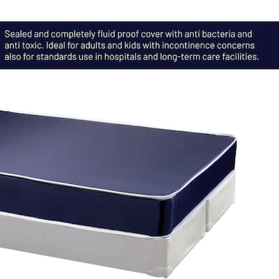 Onetan, 9-Inch Medium Tight Top Nylon Vinyl Hybrid Mattress And 4" Split Wood Box Spring, Blue.