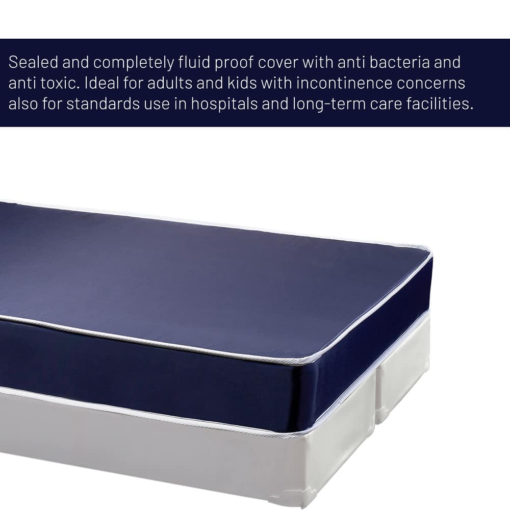Onetan, 9-Inch Medium Tight Top Nylon Vinyl Hybrid Mattress And 4" Split Wood Box Spring, Blue.