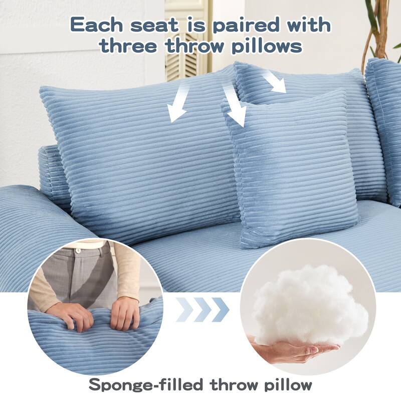 92" Oversized Corduroy Couch for Living Room, Upholstered Loveseat Sofa with Wide Armrests and Throw Pillows for Apartment
