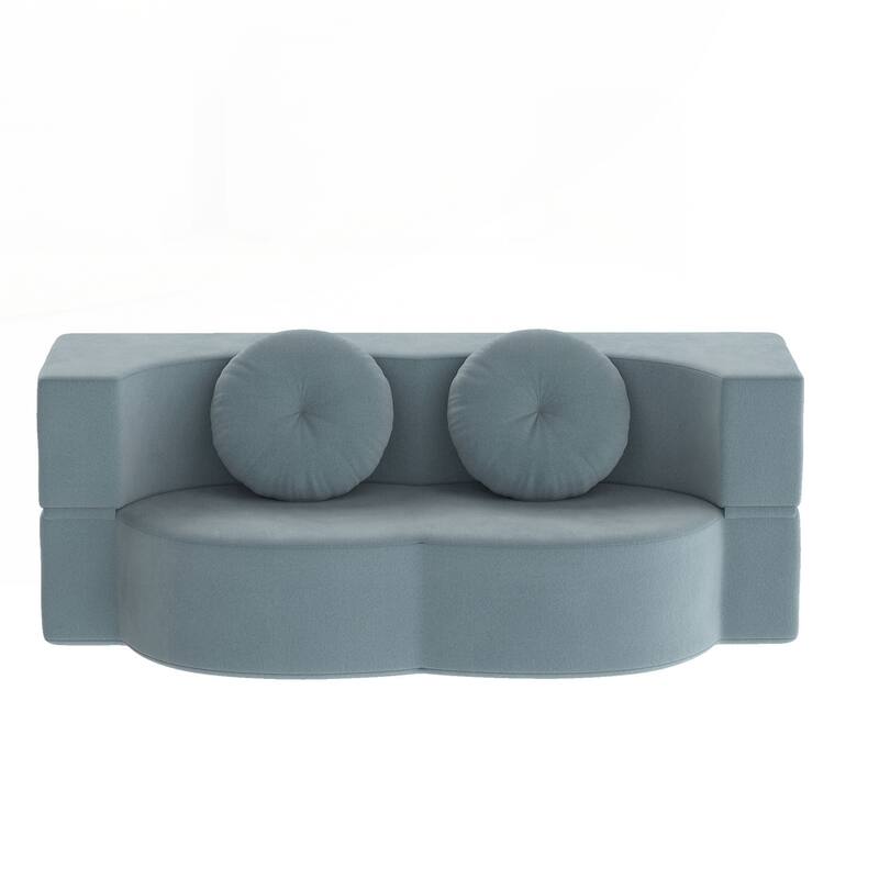 Modern Floor Sofa with 2 Pillows,Convertible Plush Corduroy Foam-Filled Sleeper Sofa Bed