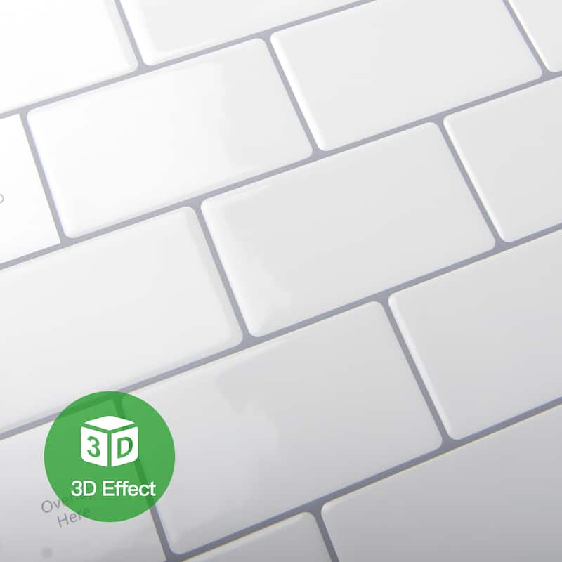 Art3d 12"x12" Backsplash Tile for Kitchen, Peel and Stick Subway Tiles,White with Grey Grout,10-Sheet