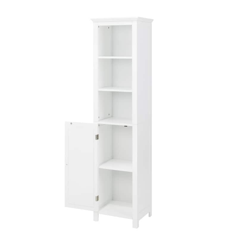 Glitzhome 5.5FT Modern White 3 Tier Floor Linen Tower Cabinet