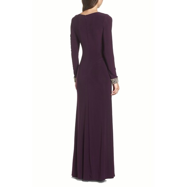 vince camuto beaded cuff ruched jersey gown