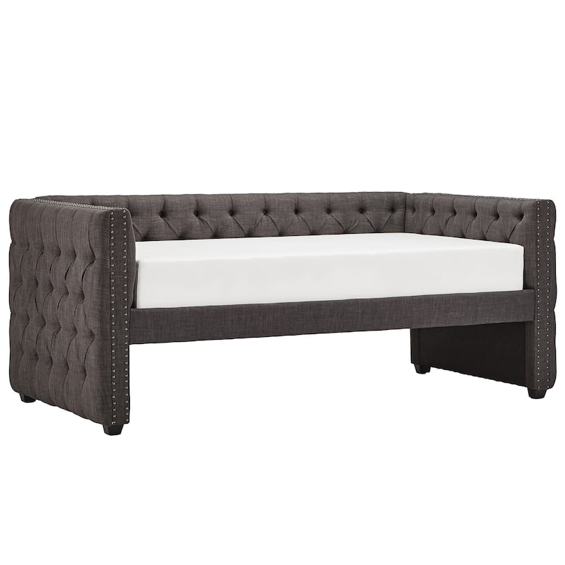 Knightsbridge Twin Tufted Nailhead Daybed by iNSPIRE Q Artisan - Dark Grey Linen Daybed