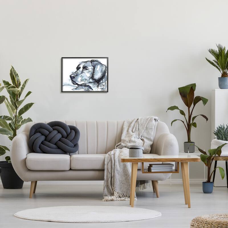 Stupell Monochrome Ink Dog Portrait Abstract Watercolor Detail Framed Wall Art, Design by Kendra Shedenhelm - Grey