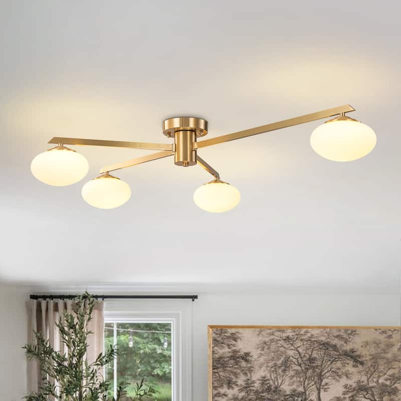 Mid-century Modern Oval Glass Accents Semi-flush Mount - 37.0in - Brass