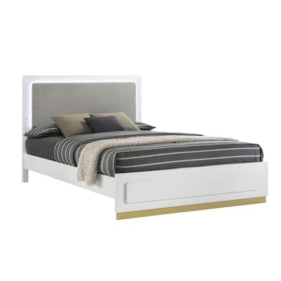 Upholstered Panel Bed with LED Lighting in White