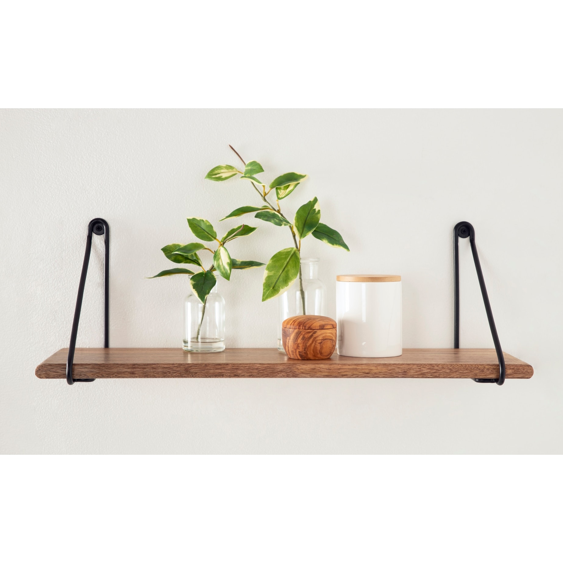 Wood wall shelf shop with hanging wire
