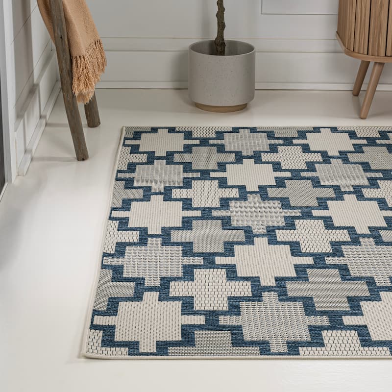 JONATHAN Y Lior Modern Geometric Tile Pattern Salmon/Cream Indoor/Outdoor Area Rug