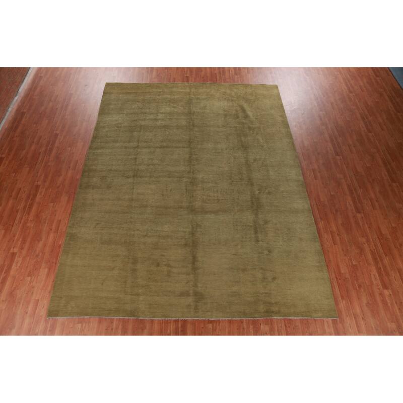 Hand Knotted Oriental 100% Wool Carpet Modern Solid Green Gabbeh Area Rug - 13' 4'' X 10' 2''